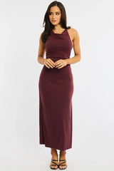 Red Midi Dress Halter Neck