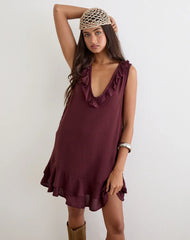 Swade Plunge Mini Dress in Crinkle Plum