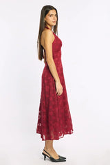 Red Halter Neck Midi Dress