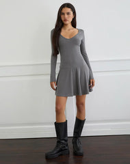 Yauri Long Sleeve Mini Dress in Cupro Grey