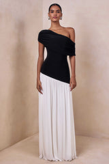Doroyta | Black And White Asymmetric-Neck Maxi Dress