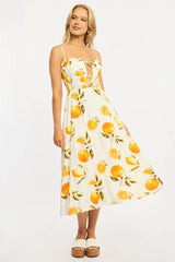 Orange Abstract Midi Dress Ribbon Detail Strappy