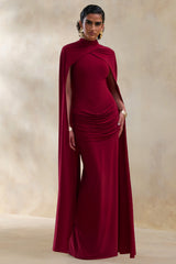 Dianelle | Berry High-Neck Maxi Dress With Cape-Sleeves