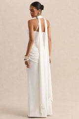 Lorintha | White High-Neck Maxi Dress With Draped-Detailing