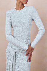 Evangela | Powder Blue Lace Crew-Neck Maxi Dress With Wrap-Detail