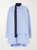 Scarf-detailed striped cotton-blend poplin mini dress