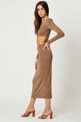 Brown Cut Out Midi Dress