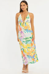 Multi Abstract Midi Dress Halter Neck