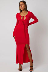 Red Maxi Dress Strappy Flared Sleeve Bodycon Dress
