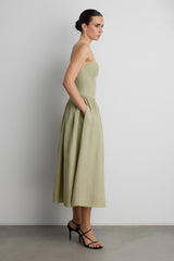 COTTON POPLIN CORSET MIDI DRESS