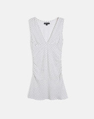 Luscian Plunge Mini Dress in White with Micro Polka Black