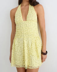 Marty Mini Dress in Drape Sequin Lace Lime