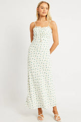 White Ditsy Midi Dress Strappy