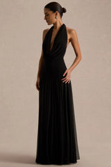 Verity | Black Cowl-Neck Maxi Dress With Sheer-Skirt