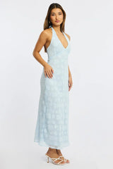 Blue Halter Neck Midi Dress
