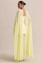Chessa | Lemon Boat-Neck Maxi Dress With Sheer Cape