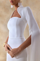 Esme | White Square-Neck Maxi Dress With Cape Sleeves
