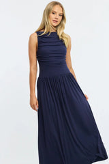 Blue Maxi Dress Boat Neck