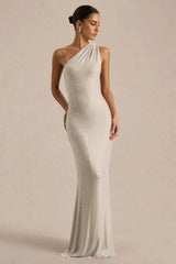 Deity | Silver Hotfix Asymmetric-Neck Maxi Dress With Open-Back