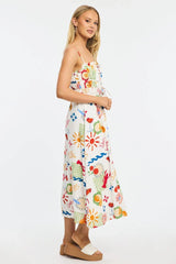 Red Abstract Midi Dress Ribbon Detail Strappy