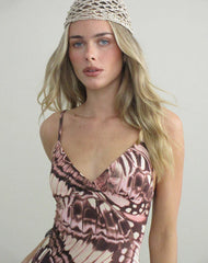 Kalon Strappy Mini Dress in Enchanted Brown