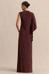 Marosia | Brown High-Neck Maxi Dress With Cape Sleeve