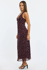 Red Polka Dot Midi Dress Halter Neck