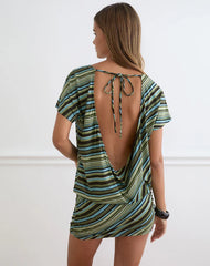 Amelina Mini Dress in Mixed Stripe Green