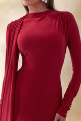 Amaria | Red High-Neck Maxi Dress With Sash-Detail