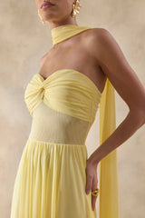 Lyvoria | Lemon Bandeau Maxi Dress With Mesh-Detail And Scarf