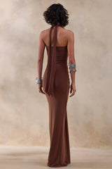 Lesley | Brown Plunge-Neck Maxi Dress