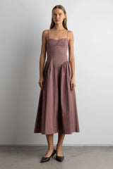 COTTON POPLIN CORSET MIDI DRESS