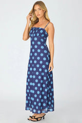 Blue Polka Dot Midi Dress Strappy