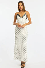 White Polka Dot Maxi Dress Lace Bust