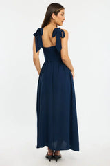 Blue Maxi Dress Tie Shoulder