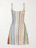 Striped metallic crochet-knit mini dress