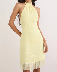 Brisea Mini Dress in Lemon with Vintage Bloom Embroidery