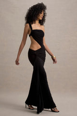 Giovanna | Black Asymmetric Maxi Dress With Wrap Skirt