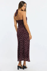Red Polka Dot Midi Dress Halter Neck