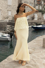 Clemency | Lemon Lace And Matte Satin Bandeau Maxi Dress