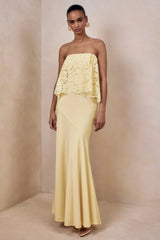 Clemency | Lemon Lace And Matte Satin Bandeau Maxi Dress