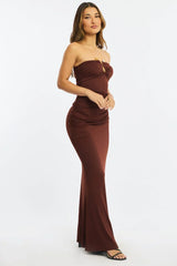 Brown Strapless Maxi Dress