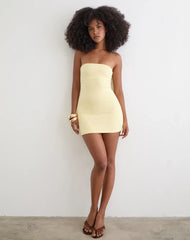 Waneta Bandeau Mini Dress in Rayon Jersey Lemon