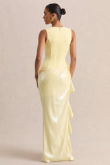 Ada | Lemon Crew-Neck Maxi Dress With Sheer Skirt And Ruffled Detailing