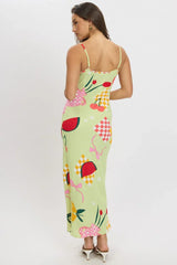 Green Abstract Maxi Dress Bias Cut