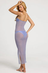 Ruched Bandeau Midi Dress in Lavender Purple