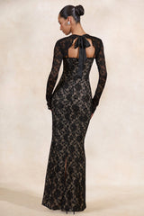Mirellia | Black Lace Sweetheart-Neck Maxi Dress