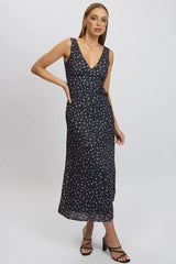 Black Ditsy Maxi Dress V-Neck