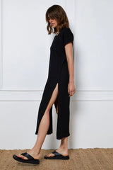 Black Maxi Dress Short Sleeve V Neck