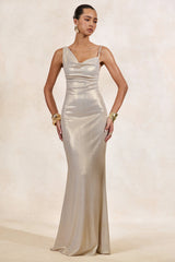 Galaxy Shimmer | Champagne Bias Cut Cowl Front Maxi Dress